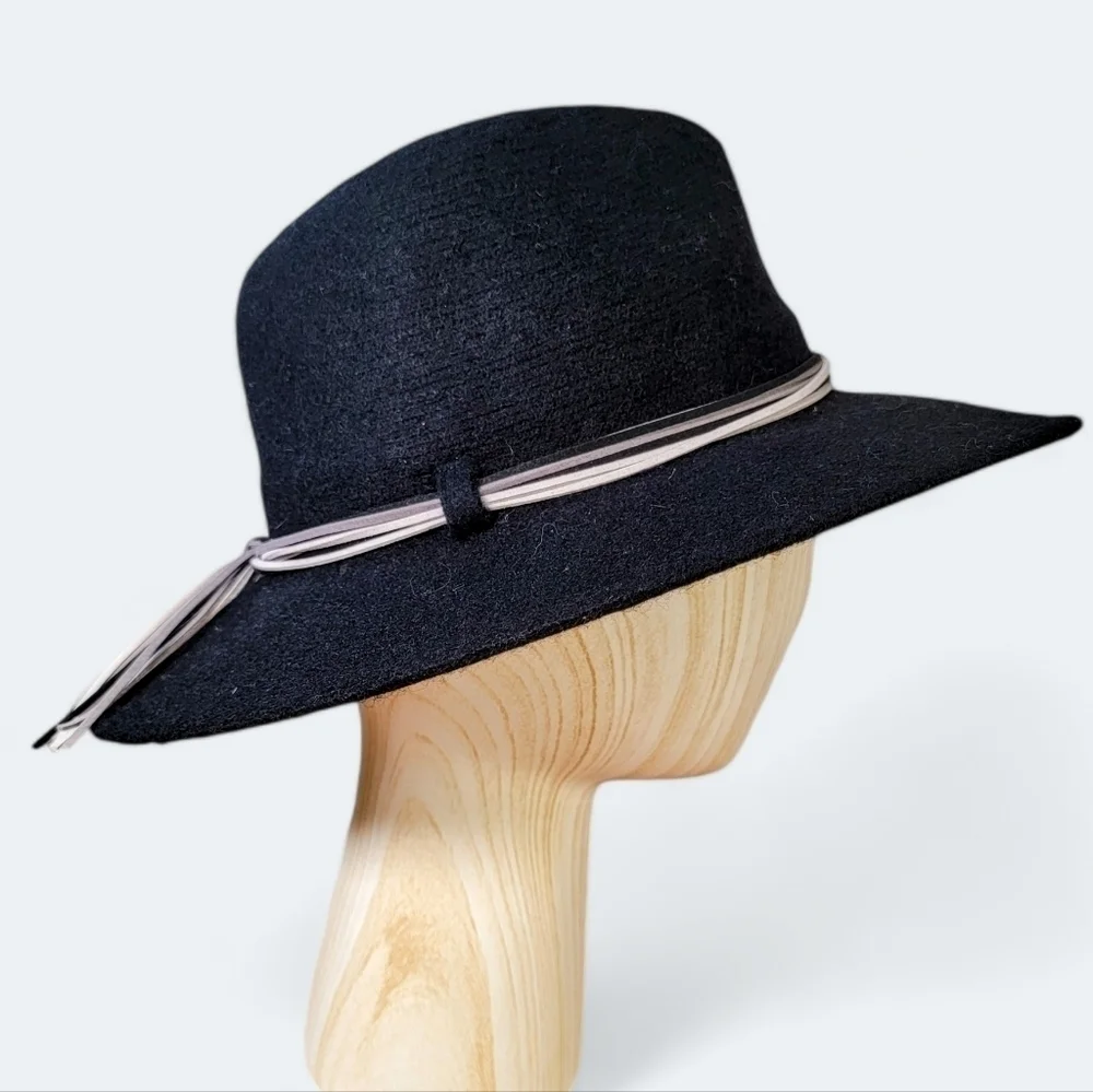 Pretty Persuasions Black wool blend Wide Brim Fedora Winter Hat Women's OS